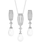 CLARA 925 Sterling Silver Pearl Queen Pendant Earring Chain Jewellery Set | Rhodium Plated, Swiss Zirconia | Gift for Women & Girls