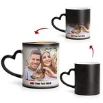 Personalised Cup, Custom Coffee Mug 10 oz, Color Changing Mugs, Heart Handle, Photos and Text on Both Sides, Unique Gift for Birthday, Family, Friends and Lover.