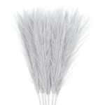 Uxcell 6Pcs Faux Pampas Artificial Grass Small 45cm/17.7" Fake Fluffy Pampas Artificial Grass 7 Branches Artificial Plants Vase Filler for Home Office Vase Wedding Decoration Silver