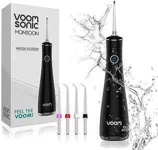 Voom Sonic Water Flosser (Black) | Includes 4-Tip Portable Water Teeth Cleaner Picks, Rechargeable Water Dental Picks for Cleaning w/ 3 Speeds, Waterproof Dental Flosser