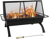 Sunnydaze 36-Inch Northland Steel Outdoor Fire Pit with Grill and Spark Screen - Vinyl Protective Cover - Black Finish