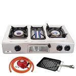 NJ G-87 Camping Gas Stove - 3 Burner Portable Stainless Steel Gas Cooker Outdoor Cooktop LPG Hob BBQ Grill Wok Ring Auto Ignition 9.7kW (Propane gas 27mm Clip-on)