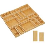 Lifewit Drawer Organizer 15 Pack(33 Grid) with 18 Inserts, Wooden Adjustable Desk Drawer Divider Trays, Storage Bins for Makeup, Kitchen Utensils, Vanity Accessories in Office/Bathroom/Bedroom
