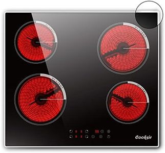 Cooksir Plaque Vitrocéramique 4 Feux avec Cadre, Table de Cuisson Vitroéramique 60CM Encastrable, Bord Inox, Plaque Cuisson électrique 6000W, Minuterie, Verre Céramique Noir, Sans Prise, 240V