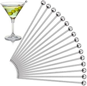 Cocktail Picks, 16PCS Upgrade Stainless Steel Toothpicks Martini Olive Skewers, Reusable Metal Drinks Skewers Garnish Sticks