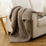 Battilo Chunky Knit Throw Blanket, Soft and Thick Chenille Throw Blanket, 50"x60" Handmade Cable Knit Crochet Blanket, Large Rope Knot Throw Blankets for Couch Sofa Bed Home Decor, Taupe