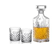 Amisglass Whiskey Decanter And Glass Set - Crystal Collection for Liquor Whisky Vodka or Wine - Set of 3