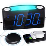 Vibrating Alarm Clock for Heavy Sleeper/Deaf/Hear Impaired, Loud Alarm Clock with Bed Shaker, 7" LED Display & Full Range Dimmer, 7-Color Night Light, 2 USB Ports, Plug-In Clock & Battery Backup