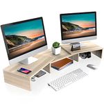 FITUEYES Dual Monitor Stand ¨C 3 Shelf Computer Monitor Riser Wood Desktop Stand with Adjustable Length and Angle, Home Office Supplies Desk Organizer, Oak DT108006WO