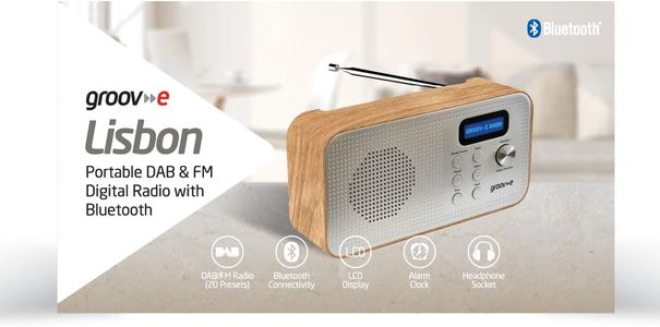 Groov-e Lisbon Portable DAB/FM Radio – Bluetooth, LCD, Alarm, USB/Battery