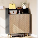 YITAHOME Shoe Cabinet with Doors, 5-Tier Shoe Storage Cabinet with Open Shelves, Large Capacity Wooden Shoes Rack Organizer with Pine Wood Legs for Entryway/Hallway/Closet