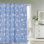 WedDecor Bathroom Shower Curtain Waterproof Mould Free Mildew Resistant, Heavy Duty 100% Polyester Fabric Curtains Liner Washable & Wipe Clean with 12 Curtain Hooks, Light Blue Circles, 180x200cm