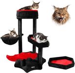 KAMABOKO Gothic Cat Tree with Coffin Bed, 34.2” Black Cat Tower for Indoor Cats with with Sisal Scratching Posts, Bat-Shaped Auxiliary Treads, Hammock, Halloween Cat Furniture for Large Cats