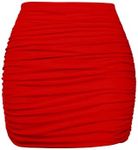 YMDUCH Women's Sexy High Waist Solid Tight Ruched Bodycon Mini Club Skirt Red
