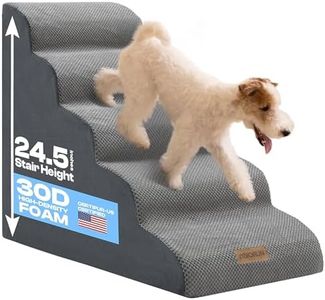 Miorun Curved Dog Stairs for High Beds Up to 30", 5-Step Dog Ramp for Large Dogs with Washable Cover, Non-Slip Steps for Cats to Get on Couch and Sofa, Durable Foam Ladder for Large Breeds, Light Grey