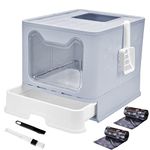 Panghuhu88 Foldable Cat Litter Box with Lid, Large Top Entry Cat Toilet, Enclosed Cat Potty Include Cat Litter Scoop, Drawer Type Easy Clean Cat Litter Pan (Grey, 20" L x 16" W x 15" H)