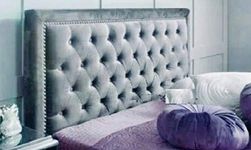 mm08enn Beautiful Designer Alton Bumper Studded Buttoned Headboard in Soft Plush Fabric 30" Tall (5ft King Size, Grey Steal)