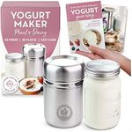 Stainless Steel Yoghurt Maker with 1 Quart Glass Jar and Complete Recipe Book to Make 12+ Easy Homemade Dairy Free and Milk Yogurts