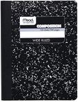 Mead Composition, Wide Ruled Comp Book, Writing Journal Notebook with Lined Paper, Home School Supplies for College Students & K-12, 9-3/4" x 7-1/2", 100 Sheets, Black Marble (09910)