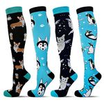 LEOSTEP Compression Socks for Men & Women (4Pair) Non-Slip Long Tube Support Stocking Ideal for Running,Nurse,Travel,Flight, Pregnancy,20-30mmHg