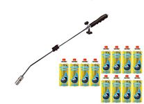 Butane Weed Burner Gas Canister Blowtorch Garden Torch Weeds Killer Burner with Adjustable Flame Outdoor Moss Fungus Weed Wand + 12 Canisters