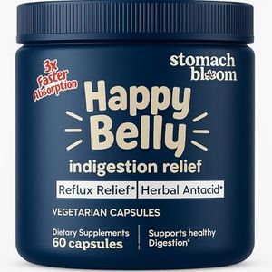 Stomach Bloom Happy Belly Safe Antacid Alternative for Occasional Acid Reflux with 9-Herb Blend | Long-Term Heartburn Relief & Indigestion Relief | Capsules (60 Count)