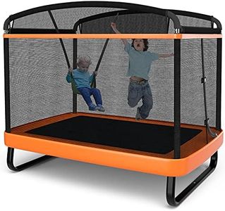 Giantex 6 Ft Kids Trampoline with Swing, Max Load 220lbs, Indoor Small Trampoline for 2 Kids, with Safety Enclosure Net, Built-in Zipper, ASTM Approved Toddler Rectangle Trampoline for 3-8 Year Old