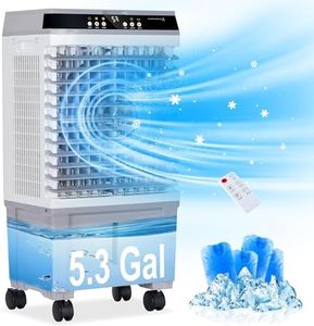 Uthfy Evaporative Air Cooler, Swamp Cooler with 5.3 Gallon Water Tank, 4 Ice Box, Remote, 12H Timer, 110°Oscillation, Portable Air Cooler Cooling Fan with 3 Speeds for Bedroom Home Office