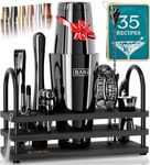BARE BARREL® Pro Cocktail Kit | Mixology Bartender Kit | 14-Piece Boston Cocktail Shaker Set | Home Bartending Tool Kit Bar Accessories | Stand & 35 Recipe Cards | Gift Set (Jet Black)