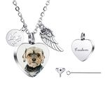 INBLUE Personalized Urn Necklace for Ashes Heart Paw Print Dog Tag Stainless Steel Pendant Engraving Photo, Pet Dog Cat Name Cremation Jewelry for Women Men with Angel Wings