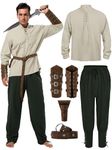 FancyFun 6 Pcs Halloween Costumes for Men, Medieval Costume Men Renaissance Costume Viking Costume Renaissance Accessories