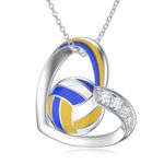 KQF Volleyball Necklace for Women Sterling Silver Heart Sports Pendant Necklace Volleyball Sport Jewelry Gifts for Girls Sports Lovers, Sterling Silver, Zircon