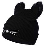 XRDSS Women Girls Cat Ears Beanie Hat Winter Warm Knitted Ski Hat (Black)