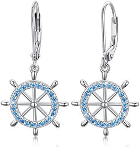 Nautical Drop Earrings 925 Sterling Silver Anchor/Compass/Rudder Studs Earrings Oceans Sailor Earrings Nautical Jewelry Gifts for Women Girls Friends, Metal, Cubic Zirconia