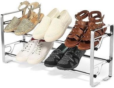 USTECH 2 Tier Adjustable Chrome Shoe Rack Storage Organizer | Portable, Large, Free Standing Closet Shelf for Bedroom and Entryway | Metal Shoe Shelf for Kids and Adults | 8 Pairs of Shoes