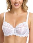 Wingslove Women's Sexy Lace Bra Non Padded Underwire Unlined Bra Full Coverage Plus Size Lace Bralette (White, 36DDD)