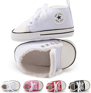 Tutoo Baby Boys Girls Canvas Sneaker Infant Lace-up Warm Plush Lining Soft Sole Newborn First Walkers Shoes
