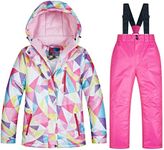 SEARIPE Kids Ski Jacket and Pant Set Girls Winter Warm Snowsuits Toddler Waterproof Outdoor Ski Suit(Fenbai+Pink-10)