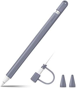 Fintie Silicone Sleeve Compatible with Apple Pencil 1st Generation, Ultra Light Pen Skin Case Cover Soft Protective Pencil Grip Holder with 2 Nib Covers & Cable Adapter Tether, Lavender Gray