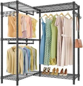 VIPEK L4 Garment Rack L Shaped Clothes Rack for Corner, Freestanding Portable Wardrobe Closet Heavy Duty Clothing Rack with 3 Hanging Rods & 2 Side Hooks, 43.3"Lx29.1"Wx76.4"H, Max Load 810LBS, Black