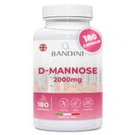 Bandini® D Mannose 2000mg per Serving - 180 Vegetarian High Strength Capsules (Not Tablets or Powder) -Natural Pure D-Mannose for Urinary Tract Support - Additives-Free & 100% Vegan - 2 Months Supply