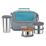 MILTON Daily Meal Lunch Box with Unisex Bag, 3 Stainless Steel Containers 300 ml Each & Tumbler 400 ml, Leak-Proof Tiffin for Office, College, Picnic, Teal Green