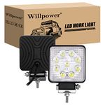 Willpower 2pc 4 inch 27W LED Work Light Bar Flood Beam Led Pods 12V 24V Waterproof IP67 LED Offroad Driving Lights 4x4 Fog Light for Car Tractor Truck ATV UTV SUV Boat Square