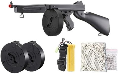 Airsoft Tommy Thompson Submachine Gun WW2 Chicago Typewriter Full Auto Electric SMG AEG with Extra Drum Magazines, Battery and Charger (Black)