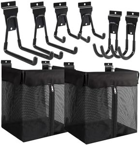 ZORUNNA 2PCS Mesh Slatwall Basket with Zipper, 6 PCS Heavy Duty Slatwall Hooks,16x15x11 Inch Garage Storage Mesh Basket, Easy to Install Slatwall Accessories for Shop Gym Toy Display Storage Panel.