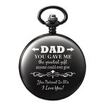 TREEWETO Engraved Black Pocket Watch Gift for Dad, Men, Father, Father-in-Law, Birthday Christmas Memory Gifts Present to Papa Daddy