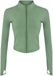 Lviefent Womens Lightweight Full Zip Running Track Jacket Workout Slim Fit Yoga Sportwear with Thumb Holes (Green-XL)