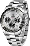 BENYAR Men Small Dial Chronograph, Fashion Multifunction Analog Watch, Stainless Steel Strap, Waterproof Sports Casual Quartz Watch… (Silver-White)