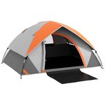 Outsunny Camping Tent, 2 Man Dome Tent, 3000mm Waterproof, with Sewn-in Groundsheet, Carry Bag and Top Hook, for Fishing Hiking Festival, Grey and Orange