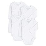 Baby Side Snap Bodysuit Set, 100% Cotton Boy Girl Unisex Kimono Onesie, 4 Pack (White - Long Sleeve, 12-18 Months)